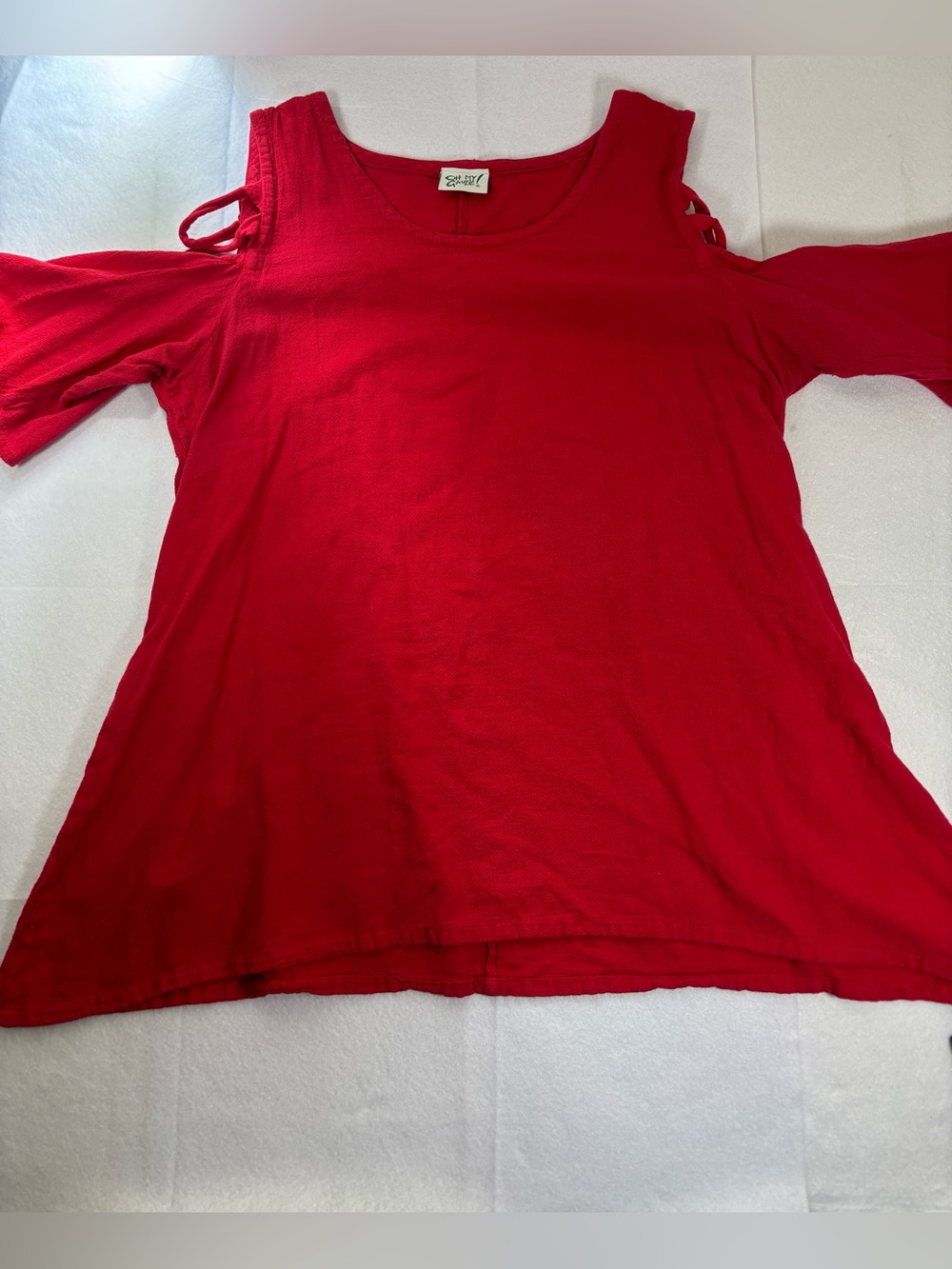 Oh My Gauze! Red Cold-Shoulder 100% Cotton Top